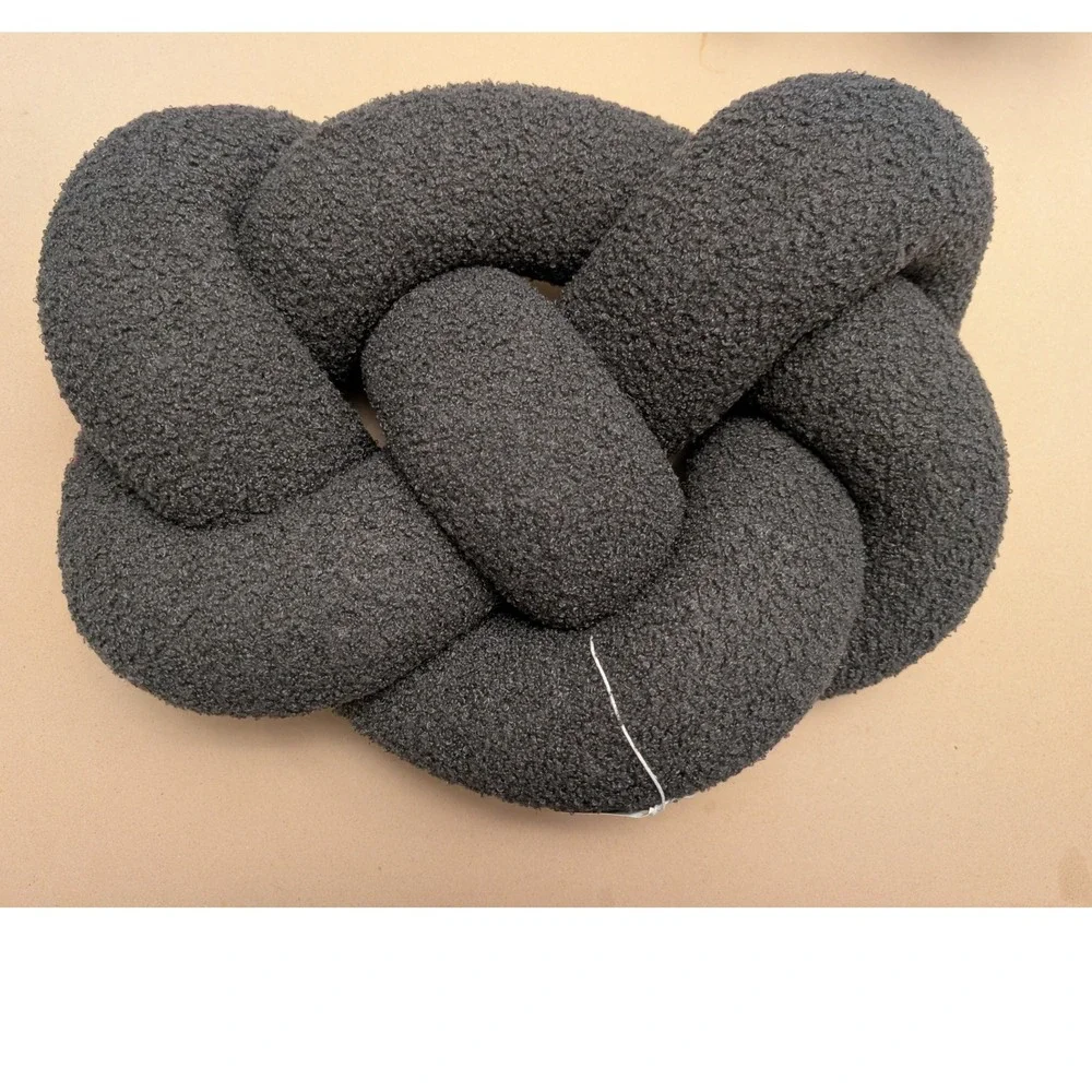 Macmaer Boucle Knot Pillow Charcoal Gray Handmade Sweden Decorative Accent Cozy